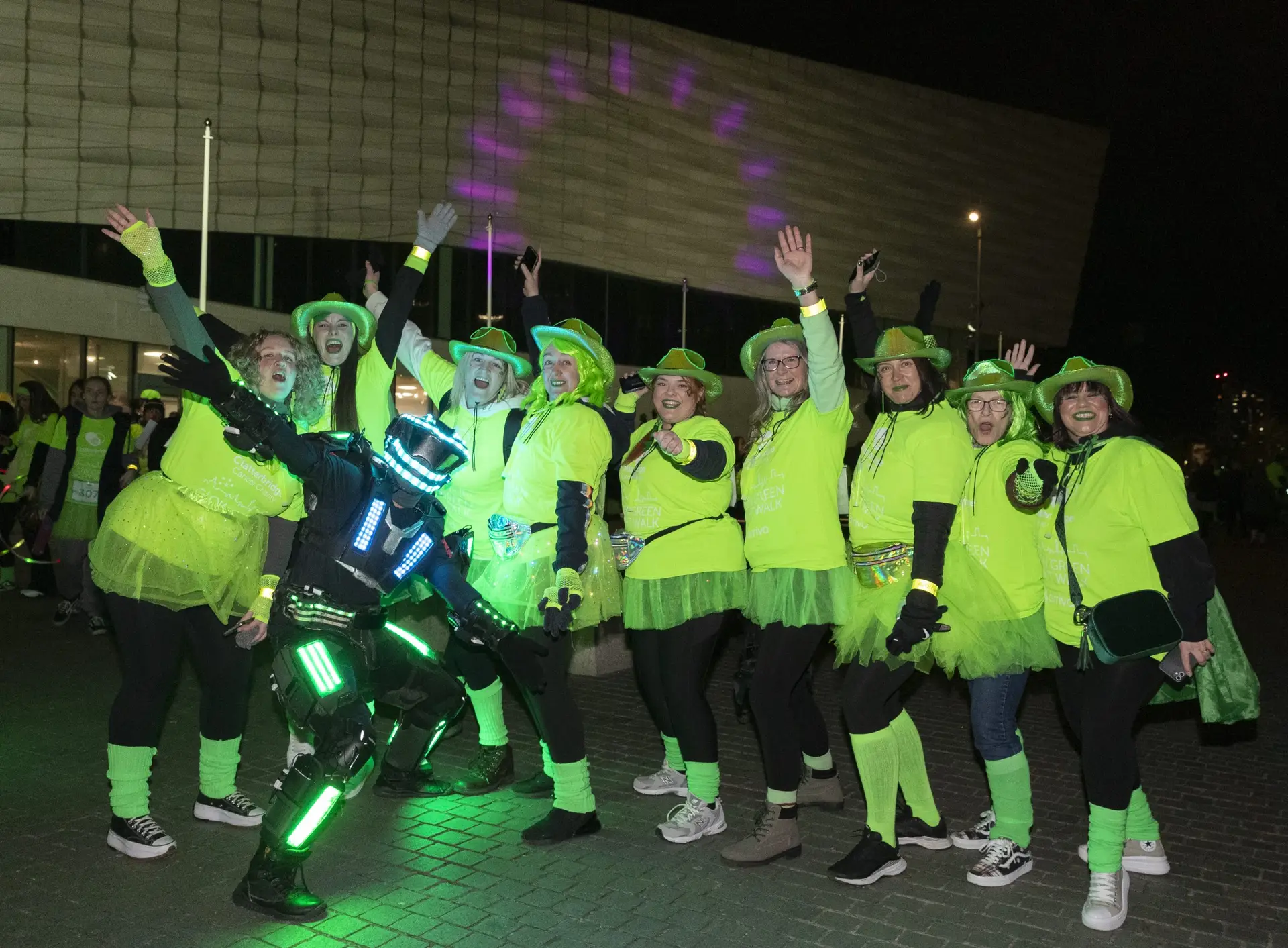 Clatterbridge Cancer Charity Glow Green Walk through Liverpool.