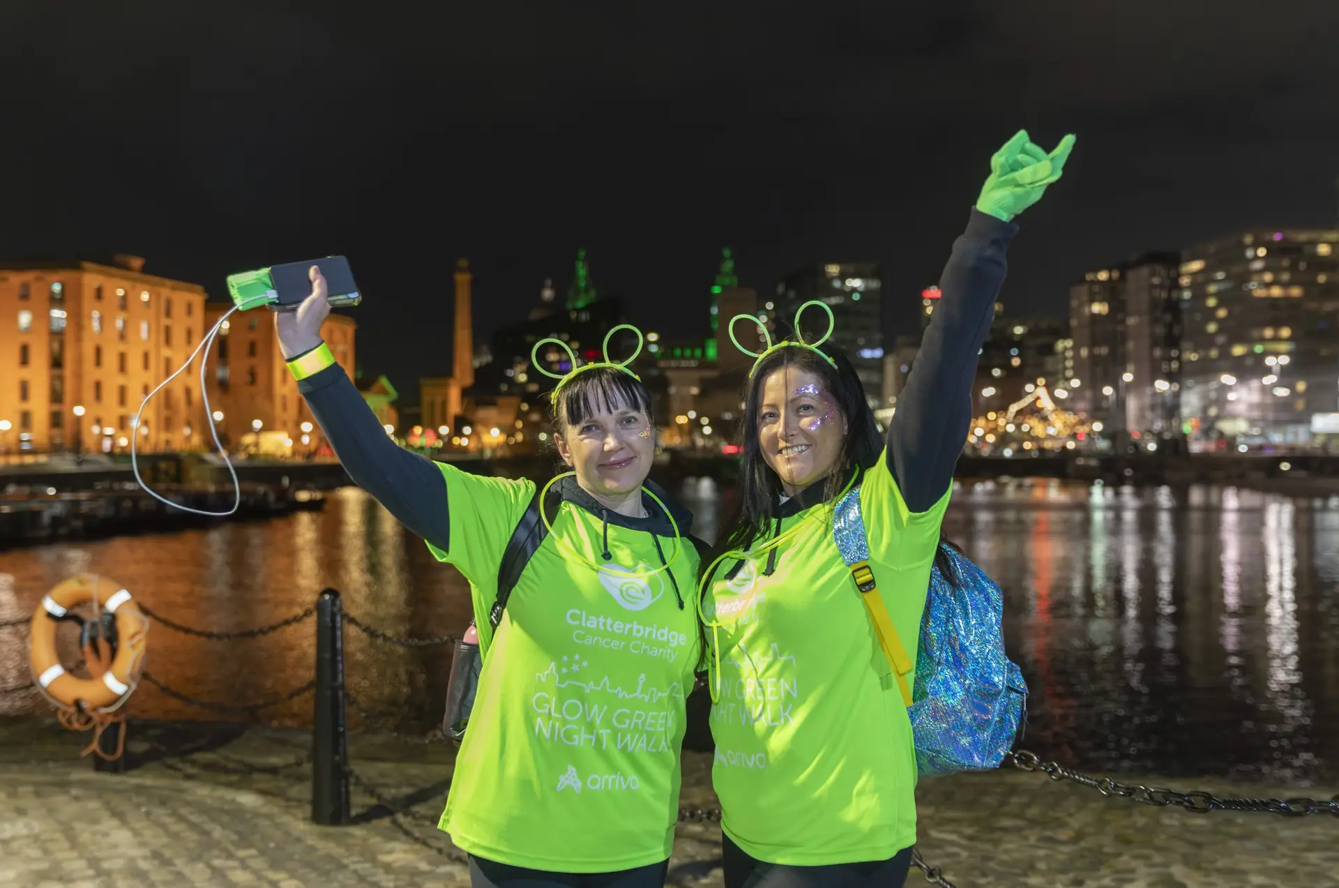 Clatterbridge Cancer Charity Glow Green Walk through Liverpool.